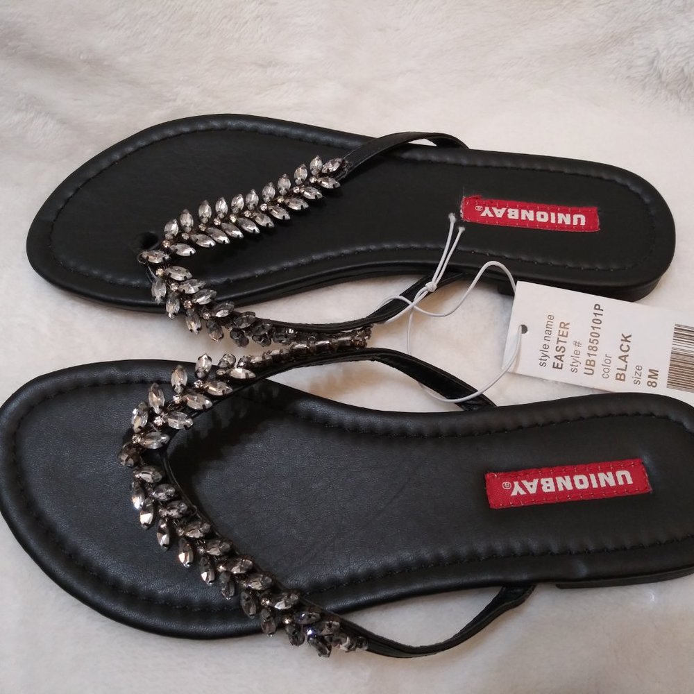 Unionbay Easter Black Jeweled Flip Flops 8